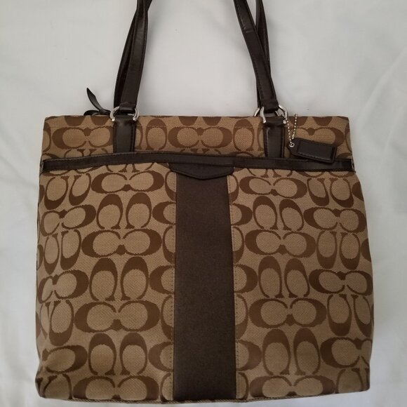 Authentic Coach Brown Signature Jacquard ShoulderBag Purse - Picture 1 of 8